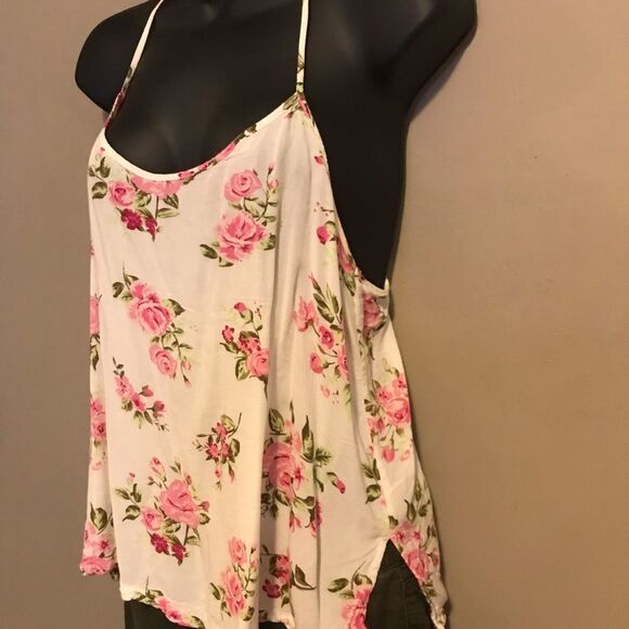 NO Boundaries Woven Caged Back Cami Ivory Flowers - Picture 5 of 7